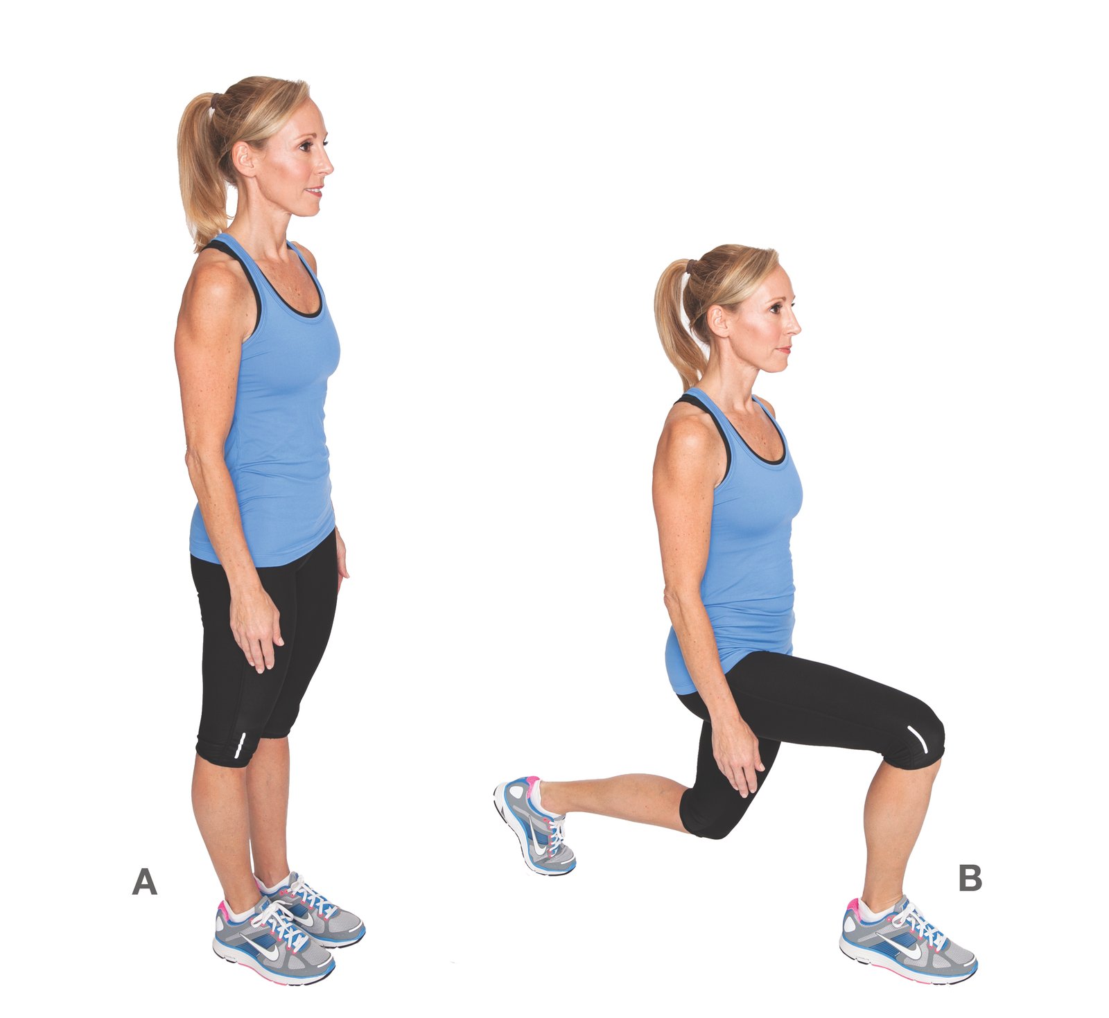 woman demonstrating forward lunge exercise